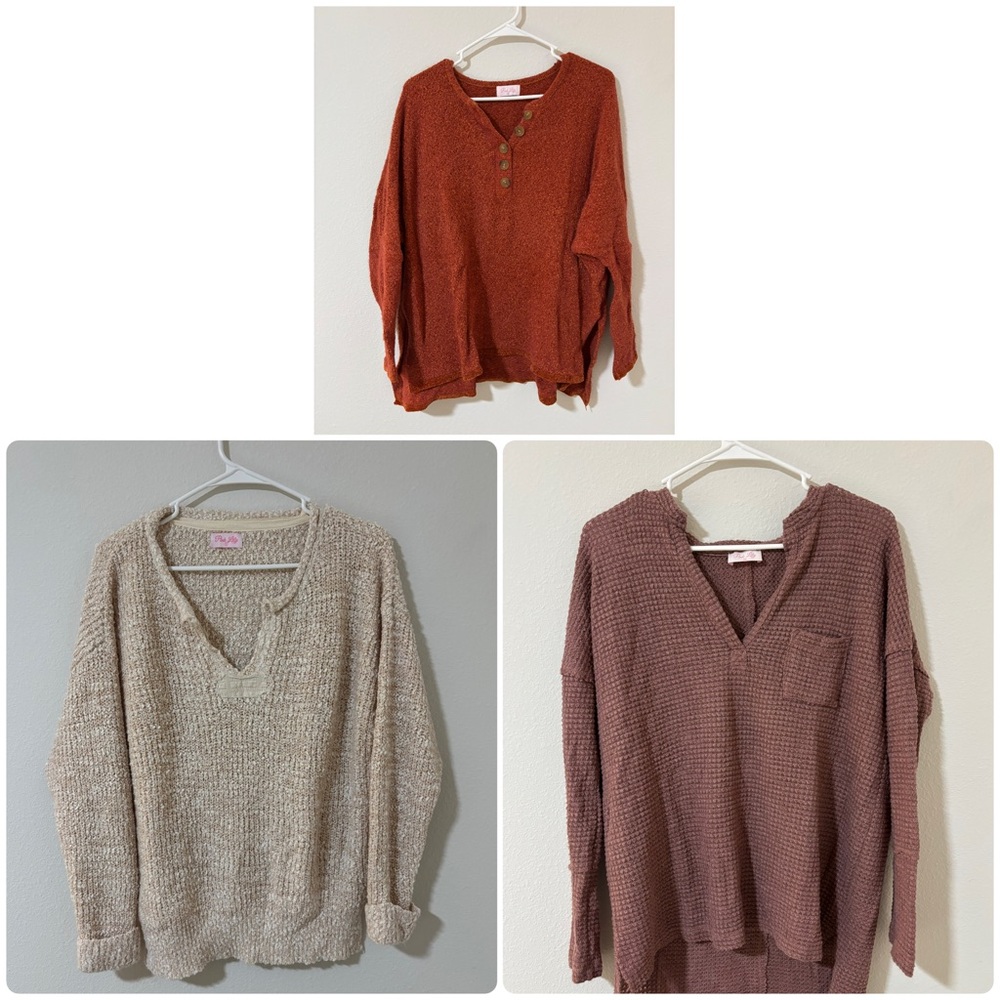 Cozy Knit Sweater in Rust, Beige, and Mauve